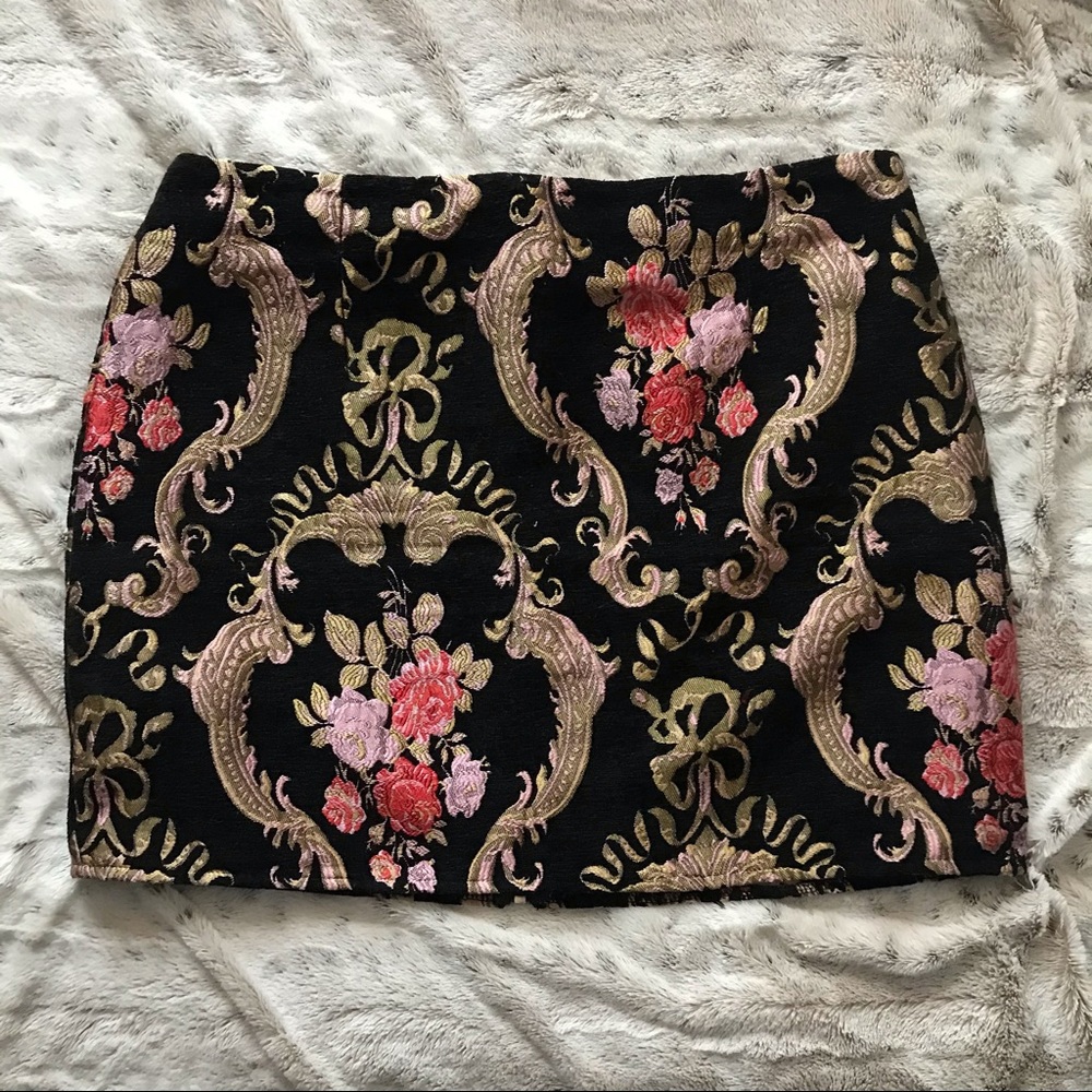 Missguided Black Skirt w/ Pink Red and Gold Print